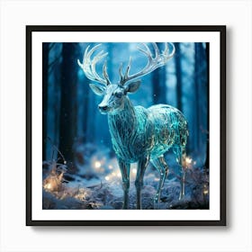 Firefly Whimsical Robotic Deer With Teal And Iridescent Details In A Frosty, Enchanted Forest 46929 (2) Art Print