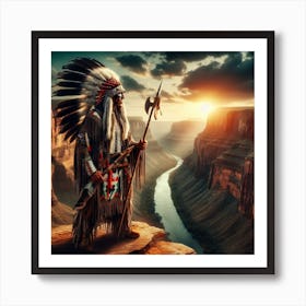 Indian Chief At Sunset Art Print
