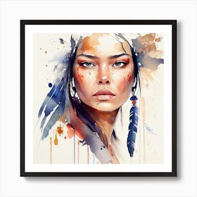 Watercolor Floral Indian Native Woman #12 Art Print