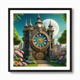 Clock In The Garden Art Print