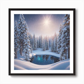 Winter Forest With Visible Horizon And Stars From Above Drone View Perfect Composition Beautiful Art Print