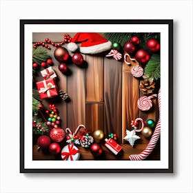 Christmas Ornaments On A Wooden Floor Art Print