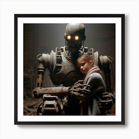 Girl And A Robot Art Print