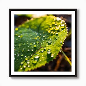 Water Droplets On A Leaf 1 Art Print