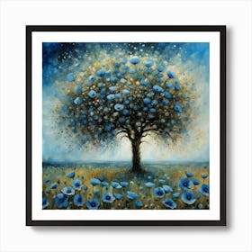 Blue Poppy Tree Affiche