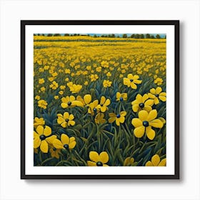 Yellow Flowers In Field With Blue Sky By Jacob Lawrence And Francis Picabia Perfect Composition B (3) Art Print