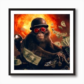 Monkey On A Motorcycle 2 Art Print