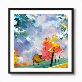 Colourful Square Abstract Painting - Whatever The Weather 2 Art Print