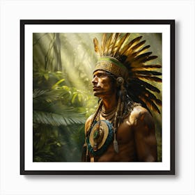 A Lone Aztec Making His Way Through The Jungle 1 Art Print