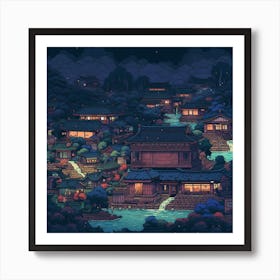 Asian Village At Night Poster