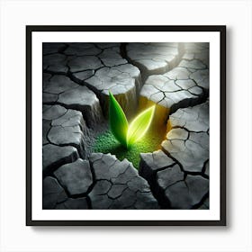 Green Leaf In A Crack Art Print