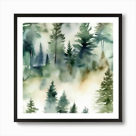 Appalachian Mountains of Misty Pines Watercolor Print of Evergreen Forest..368 Art Print