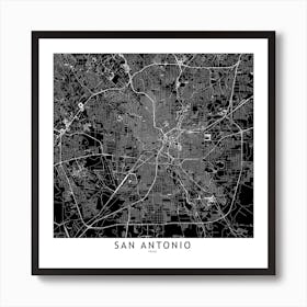 San Antonio Black And White Map Square Art Print