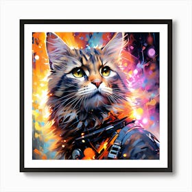 Techno-Feline Fusion Wall Art – A Masterpiece in Ultra-Detailed Artistry Art Print