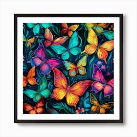 Colorful Butterflies Seamless Pattern 1 Art Print