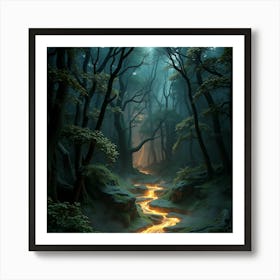 Most Beautiful Forest Scenario with Yellowish Small River Art Print