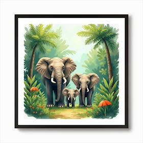 Elephants In The Jungle 1 Art Print