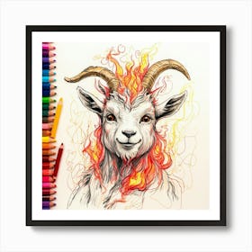 Goat With Flames 6 Art Print