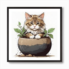 Cat In A Pot Canvas Print Art Print