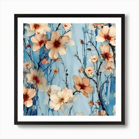 Flowers On A Blue Background 2 Art Print