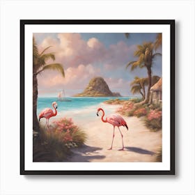 0 Flamingo On The Island Of Aruba? Esrgan V1 X2plus Art Print