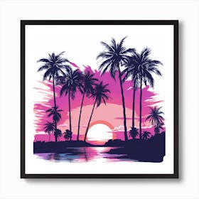 Sunset With Palm Trees Art Print