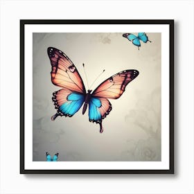 Butterfly And Roses Art Print