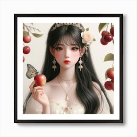 Asian Girl With Apple Art Print