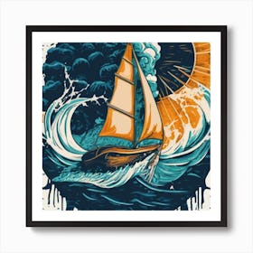 A sailing boat in the middle of the sea 3 Art Print