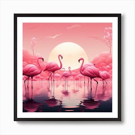 Pink Flamingos At Sunset Art Print