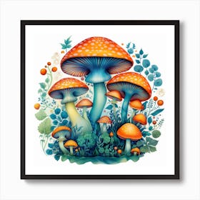 Mushrooms In The Garden 8 Art Print