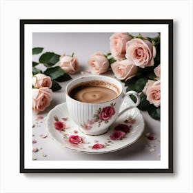 Cup Of Coffee With Roses 4 Art Print