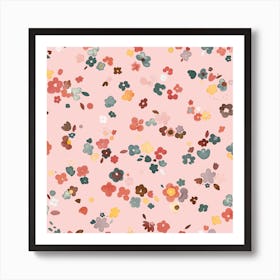 Ditsy Flowers Pastel Pink Square Art Print