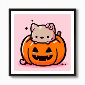 Hello Kitty Halloween Pumpkin Kawaii Cat Anime Cartoon Art Print