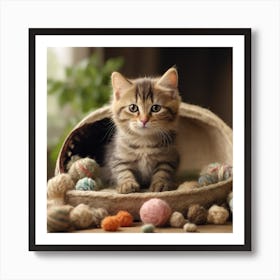 Kitten In A Basket Art Print