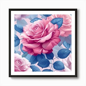 Pink Roses Wallpaper Art Print