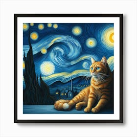 van goth Starry Night Cat 1 Affiche