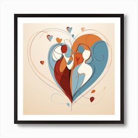 Abstract Doodle Of Couple In Heart Art Print