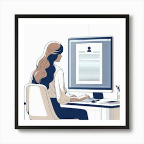 Woman Working At Computer 1 Art Print