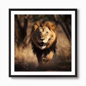 Angry Lion Charging Art Print