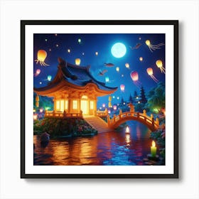 Chinese Lanterns At Night Art Print