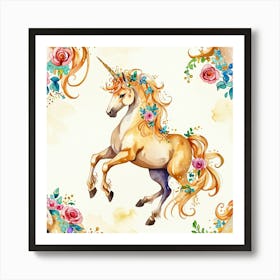 Unicorns And Flowers Art Print