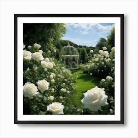 White Roses In A Garden Art Print