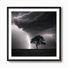 Lightning Strikes A Tree Art Print