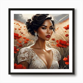 Beautiful Woman In A Field Of Poppies Art Print