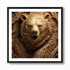 Wood Carving Of A Bear Art Print