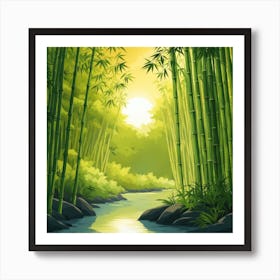 A Stream In A Bamboo Forest At Sun Rise Square Composition 71 Affiche