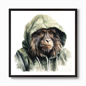 Watercolour Cartoon Howler Monkey In A Hoodie Art Print