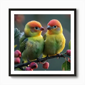 Two Birds Perched On A Branch 1 Art Print