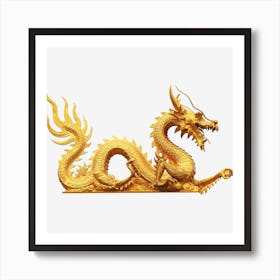 Golden Dragon On Black Background Art Print